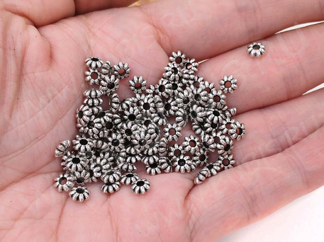 Рондели 084 Цветочки 5,5*5,5*2мм античное серебро (литьё) (10шт.)