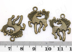 Подвеска Лошадь 06 двусторонняя 24*19*1,5мм античная бронза (литьё)