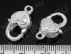 Замочек карабин №022 с сердечком 20*11,5*7мм серебристый (литьё)