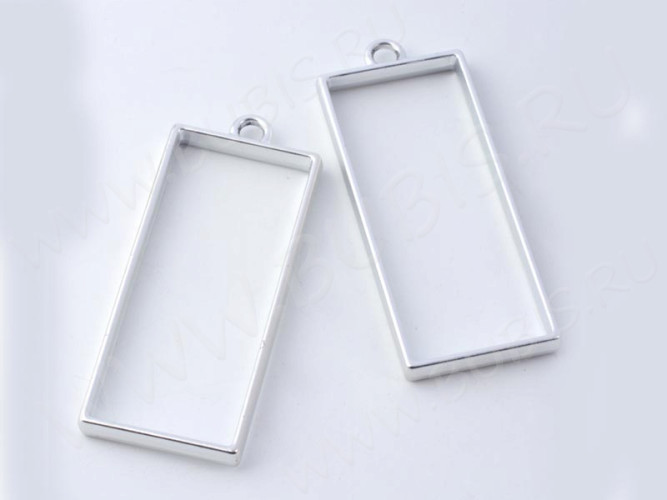 Подвеска Рамка 05 Прямоугольник 49*20*3,6мм матовая серебристая (литьё)