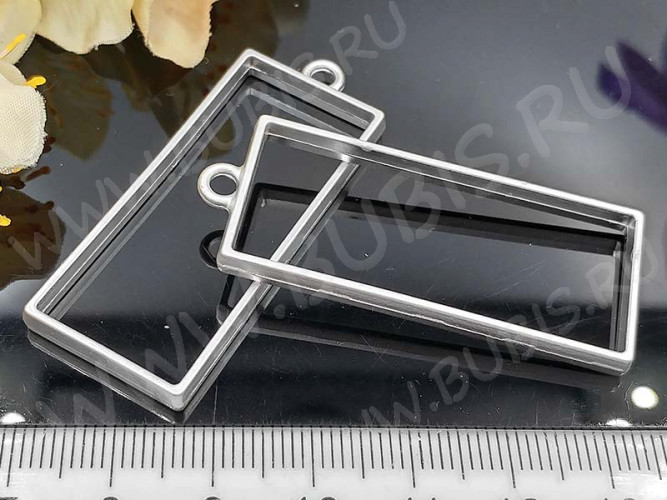 Подвеска Рамка 05 Прямоугольник 49*20*3,6мм матовая серебристая (литьё)