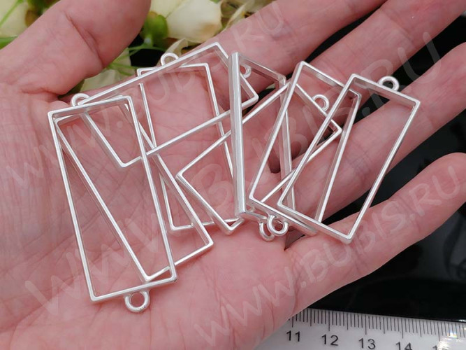 Подвеска Рамка 05 Прямоугольник 49*20*3,6мм матовая серебристая (литьё)