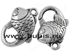 Замочек карабин №007 Рыбка 19,5*12*6мм античное серебро (литьё)
