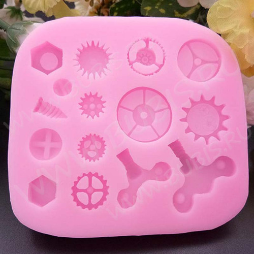 Молд 053 Механизмы Шестерёнки 95*88*8мм розовый (силикон) (инструменты для моделирования)