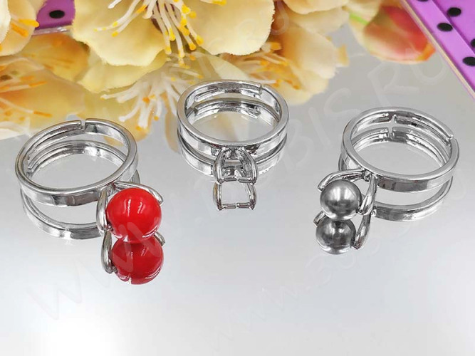 Основа (заготовка) для кольца 151 17мм с держателями бусин цвет платины (Brass)