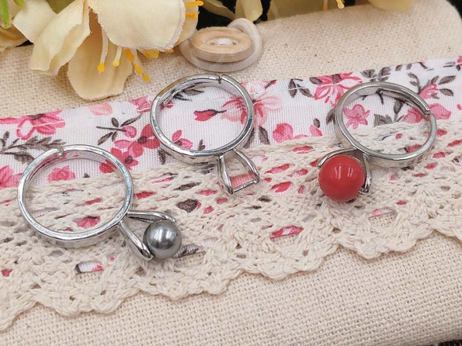 Основа (заготовка) для кольца 151 17мм с держателями бусин цвет платины (Brass)