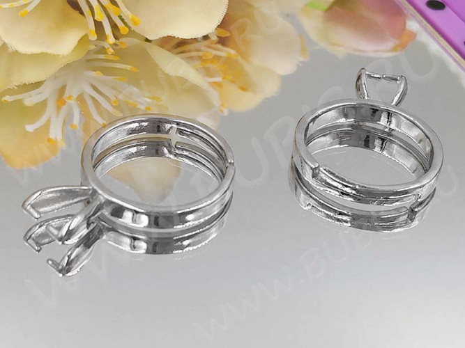 Основа (заготовка) для кольца 151 17мм с держателями бусин цвет платины (Brass)