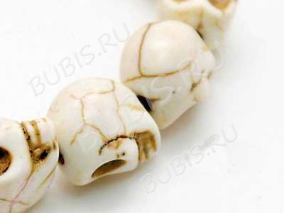 (ОПТ) Бусина каменная Череп 02 Говлит синт. 10*9*7,5мм бежевый (камни)(НИТЬ)