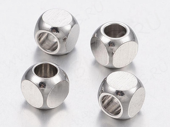 Бусина 161 Кубик 4*4*4мм цвет платины (Хирургическая сталь)