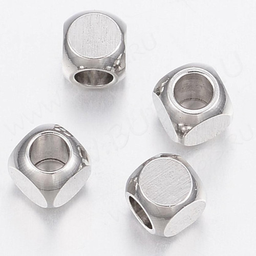 Бусина 161 Кубик 4*4*4мм цвет платины (Хирургическая сталь)