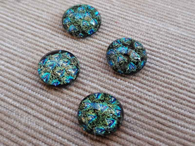 Кабошон Фьюзинг 025 Круглый 12-19мм Дихроик на черном Серо-зелено-синий Узор CU