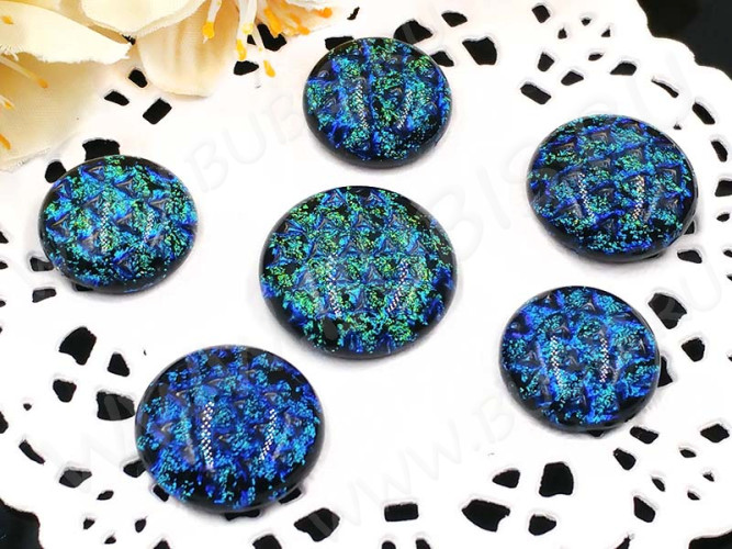 Кабошон Фьюзинг 025 Круглый 12-19мм Дихроик на черном Серо-зелено-синий Узор CU