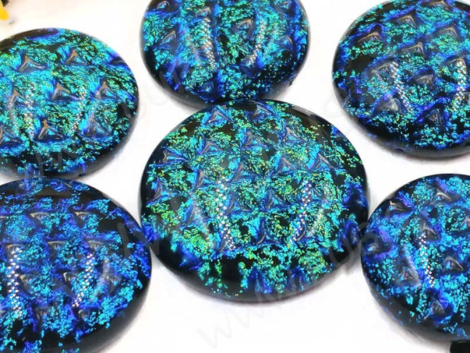 Кабошон Фьюзинг 025 Круглый 12-19мм Дихроик на черном Серо-зелено-синий Узор CU