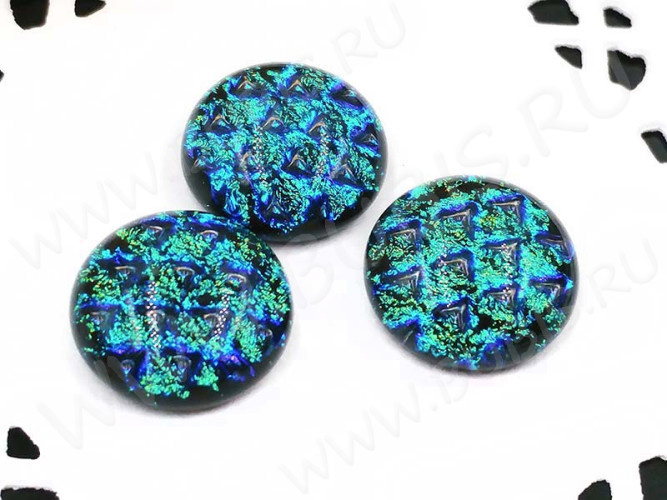Кабошон Фьюзинг 025 Круглый 12-19мм Дихроик на черном Серо-зелено-синий Узор CU