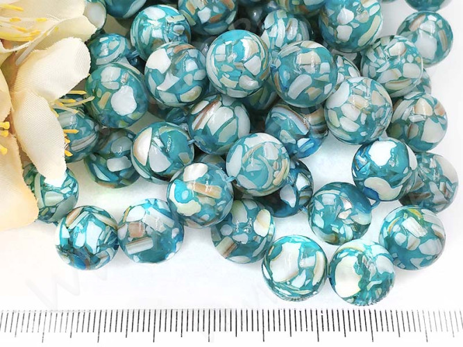 (ОПТ) Бусина округлая Мозаика 07 с перламутром 12мм бирюзовая (камни) (НИТЬ)