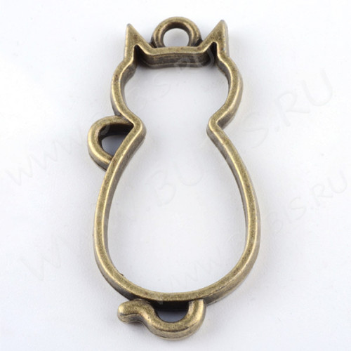 Подвеска Рамка 23 Кошка Коннектор 37,5*19*3,4мм античная бронза (литьё)