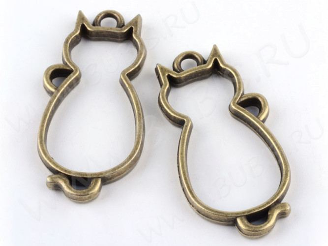 Подвеска Рамка 23 Кошка Коннектор 37,5*19*3,4мм античная бронза (литьё)