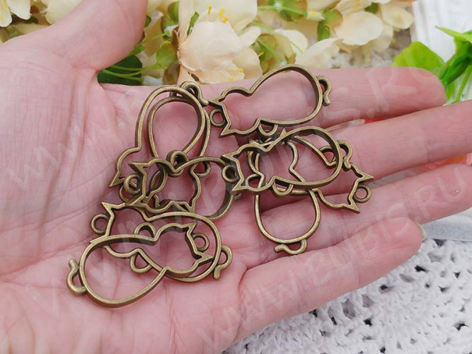 Подвеска Рамка 23 Кошка Коннектор 37,5*19*3,4мм античная бронза (литьё)