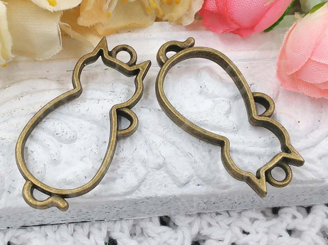 Подвеска Рамка 23 Кошка Коннектор 37,5*19*3,4мм античная бронза (литьё)