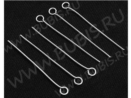 (ОПТ) Штифт с петлёй 40*0,7мм пины с ушком серебристые (Iron)(100г)