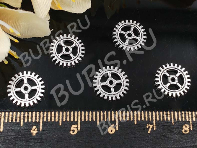 (СКИДКИ!!!) Подвеска Шестерёнка 18 двусторонняя 12*12*1мм античное серебро (литьё) (Steampunk) (10шт.)