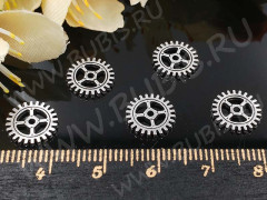 (СКИДКИ!!!) Подвеска Шестерёнка 18 двусторонняя 12*12*1мм античное серебро (литьё) (Steampunk) (10шт.)