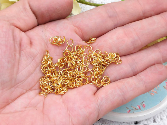 Колечки одинарные 5*0,8мм Real Gold Plated 18K золотистые (Хирургическая ювелирная сталь) (10шт.)