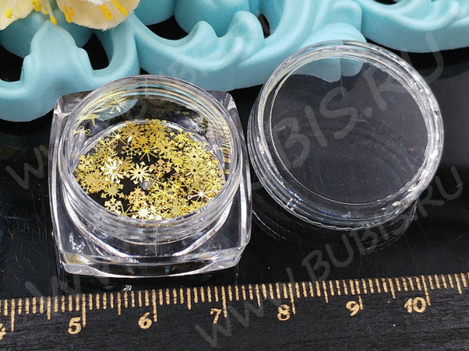 Наполнение для смолы и бутылочек 108 фигурки Снежинки 3-5*0,2мм МИКС в контейнере (декор)