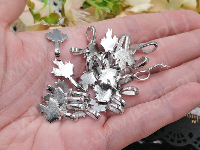 Бейл для приклеивания 11 Листик резной 21,5*11,5*5,5мм цвет платины (Brass)