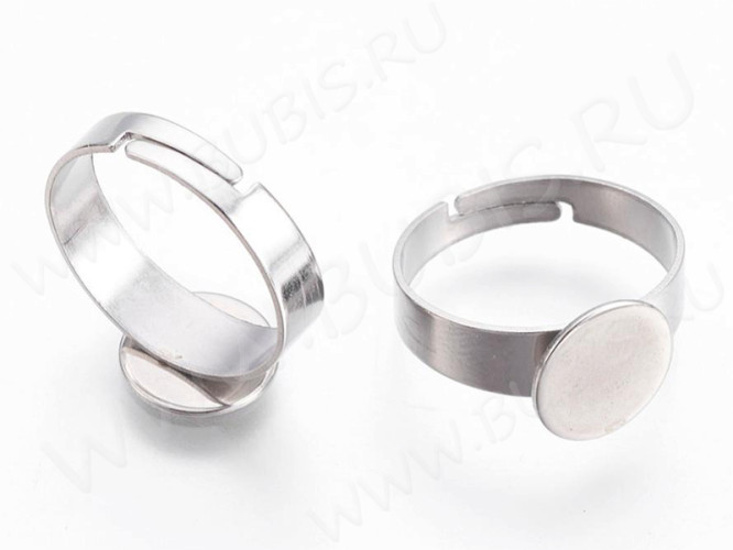 Основа (заготовка) для кольца 163 17мм с платформой 10мм цвет платины (Хирургическая сталь)