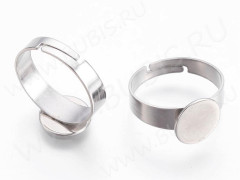 Основа (заготовка) для кольца 163 17мм с платформой 10мм цвет платины (Хирургическая сталь)