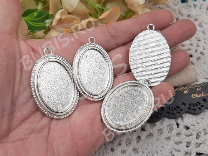Подвеска-сеттинг Овал 45 (сеттинг 30*20мм) 44*29,5*2,3мм серебристый (литьё)