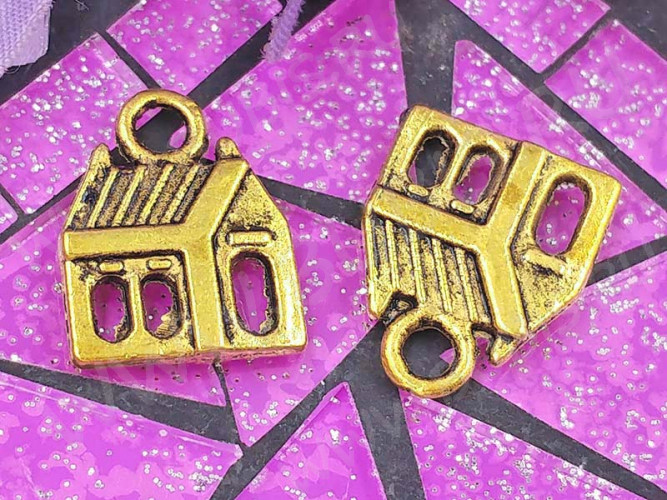 Подвеска Домик 02 двусторонняя 17*13,5*2мм античное золото (литьё)