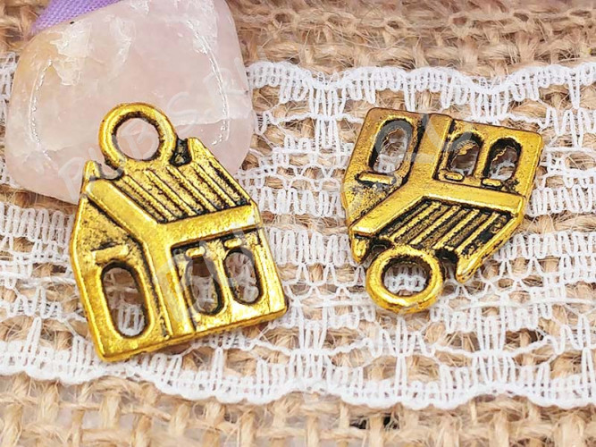 Подвеска Домик 02 двусторонняя 17*13,5*2мм античное золото (литьё)