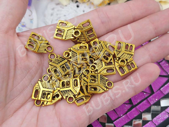 Подвеска Домик 02 двусторонняя 17*13,5*2мм античное золото (литьё)