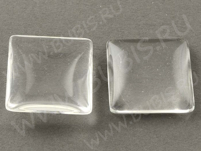 (СКИДКИ!!!) Кабошон стеклянный 38 Квадрат выпуклый 15*15*5мм прозрачный (стекло) (10шт)