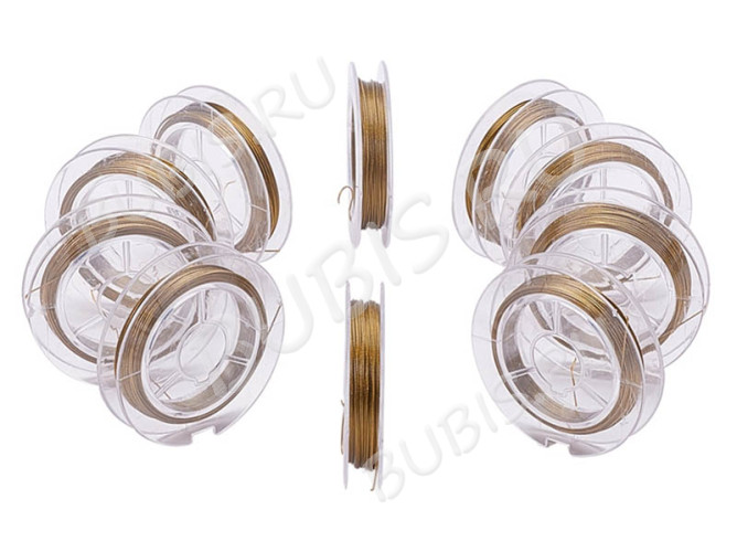 Ювелирный тросик 038-10 Ланка Струна 0,38мм зеленовато-золотистый (катушка 10м)