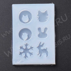 Молд 265 для эпоксидной смолы Сова, Олень, Снежинка и др. (силикон)
