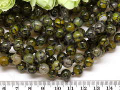 (ОПТ) Бусина округлая 8мм Агат &quot;Вены Дракона&quot; оливково-серый полупрозрачный (камни) (НИТЬ)