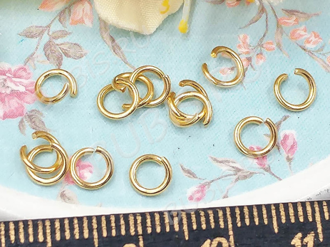 Колечки одинарные 4*0,8мм Real Gold Plated 18K золотистые (Хирургическая сталь) (20шт)