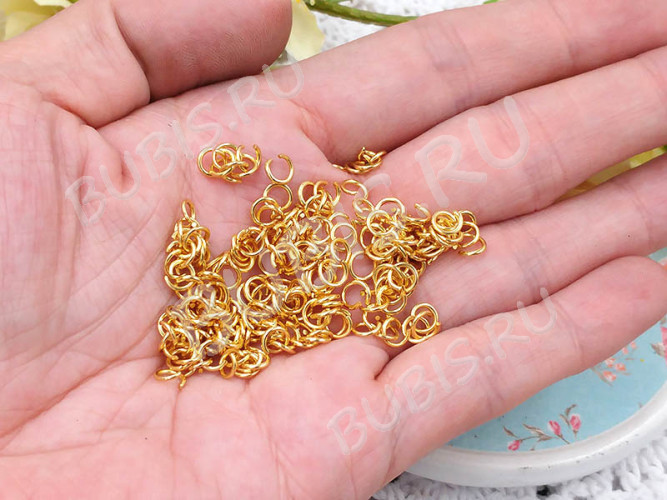 Колечки одинарные 4*0,8мм Real Gold Plated 18K золотистые (Хирургическая сталь) (20шт)
