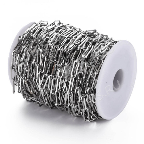 Цепочка S64 Овальное плоское звено 15*5*1мм цвет платины (Хирургическая сталь) (50см)