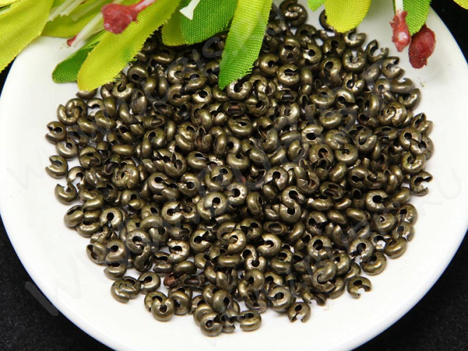 Обжимная бусина 09 маскировочная разъёмная покрывная 3*2мм античная бронза (Iron) (20шт)