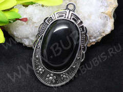 Кулон 22 имитация камня 65*40*10,5мм античное серебро и чёрный (металл и резин)