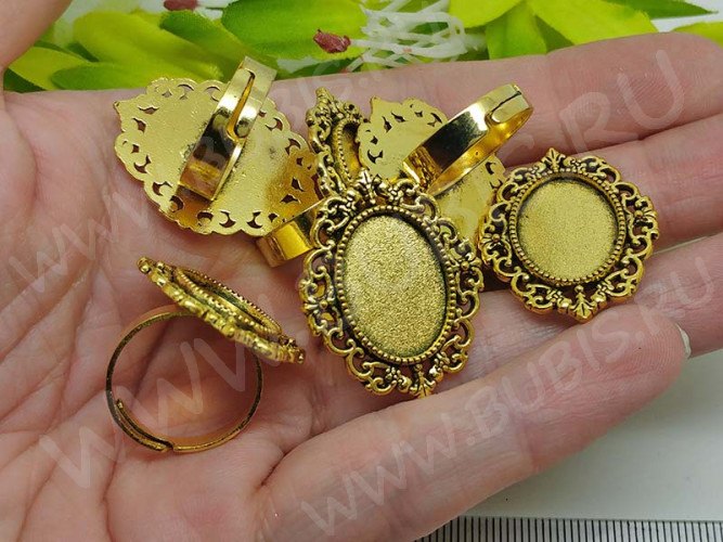 Основа (заготовка) для кольца 144 ажурная 17мм с сеттингом 18*13мм античное золото (литьё и Iron)