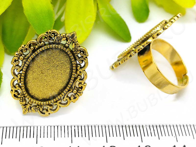 Основа (заготовка) для кольца 144 ажурная 17мм с сеттингом 18*13мм античное золото (литьё и Iron)