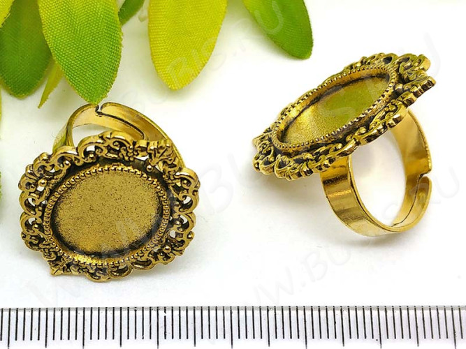 Основа (заготовка) для кольца 144 ажурная 17мм с сеттингом 18*13мм античное золото (литьё и Iron)