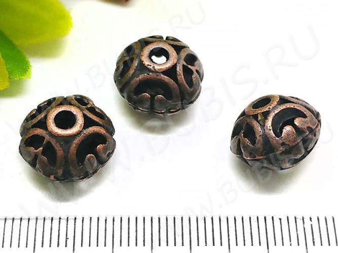 Бусина 097 Ажурная 12*12*9,5мм античная медь (литьё)