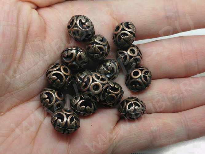 Бусина 097 Ажурная 12*12*9,5мм античная медь (литьё)