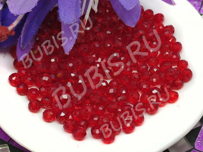 (СКИДКИ!!!) Бусина кристалл гранёный абакус 4,3*4*3,5мм т.красный прозрачный (имитация Сваровски) (100шт.)